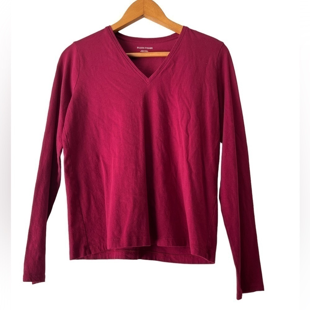 EILEEN FISHER 100% Organic Cotton Red long sleeve Top Size XXS/Tp